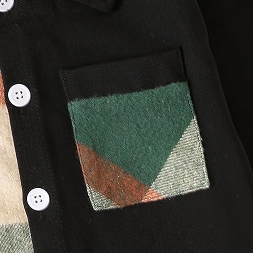 Image of Boy Clothes Fall Winter Outfits Long Sleeve Plaid Patchwork Button Down Shirt + Casual Pocket Sweatpants 5-14 Years