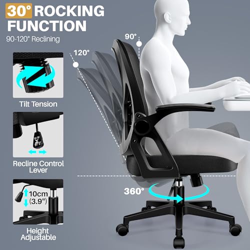 Image of FelixKing Office Chair - Ergonomic Desk Chair Breathable Mesh Task with Wheels and Lumbar Support Home Desk Office Chairs with Flip up Armrest Rolling Swivel for Home Computer Black Pack of 6