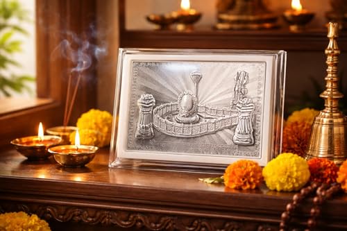 Image of 999 Silver Mahakaleshwar Jyotirling Ujjain Photo Frame for Car Dashboard, Home Decor - Mahakal Mahadev Tasveer for Home, Office, Living Room, Puja, Return Gifts, Blessings- 10x5x2 CM