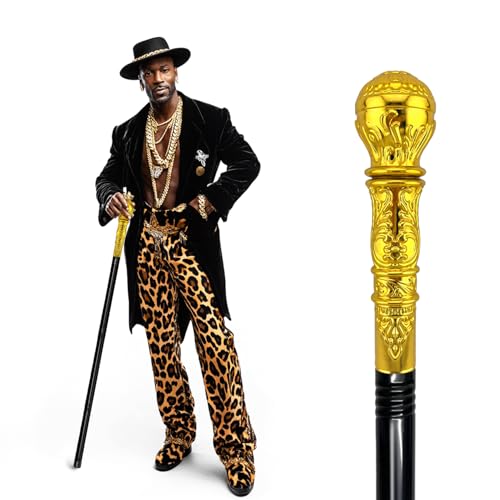 GAGIFT WORLD Pimp Cane 42 Metal Prop Stick with Gold Plastic Handle for Adults Funny for Dress-up Party (Gold)