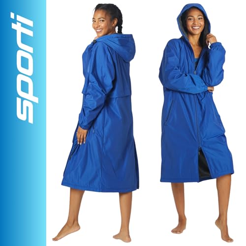 Image of Sporti Unisex Swim Parka with Comfort Plush Fleece Lining, Multi Pocket Zipper - Water Resistant Swim Coats for Women & Men