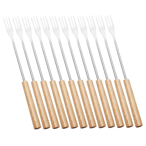 FUNOMOCYA 12pcs Stainless Steel Fondue Forks Set Wood Handle Cheese Forks for Fondue Perfect for Home Party Restaurant Use