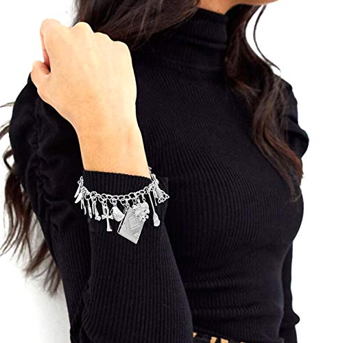 Rechicgu Polish Silver Mythology Fairytale Lucky Charms Cuff Bangle Bracelet Cross Leaf Moon Face Celtic Cat #TOP3