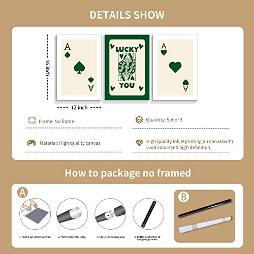 Ixmah Vintage Green Queen Ace Of Hearts Poker Posters Set Of 3 For Room Aesthetic Lucky You Playing Card Canvas Wall Art Trendy Preppy Casino Theme Wall Decor For Bedroom Game Room 12X16In Unframed #TOP6