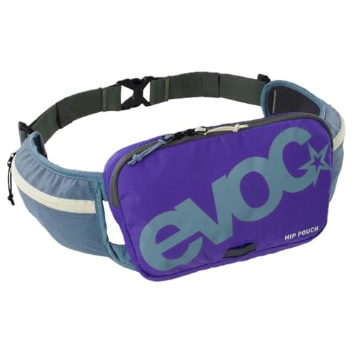 EVOC HIP Pouch Hüfttasche, Bauchtasche (leichte Gürteltasche mit Mehreren Fächern, Fahrradzubehör mit AIR PAD System, individuell anpassbar), Steel - Violet - Dark Olive