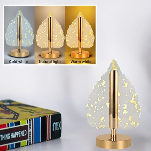 Image of One94Store 3D Leaves Gold LED Night Lamp with Gold Base, Touch Control Cordless Decorative Table Light - 3 Color Modes, Modern Bedside Lamp for Bedroom, Living Room & Home Decor (Plastic Body)