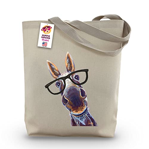 Donkey Tote Bag - Donkey Lover Gift - Donkey with Glasses Totes - Handmade Totes - Donkey Canvas Totes - Cute Donkey Reusable Shopping Bag - Donkey Gifts for Women - Grocery Bag - Handbag - Beach Bag