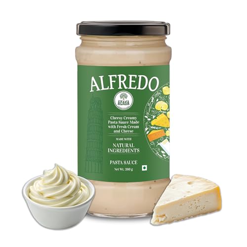 Acasa Cheesy Alfredo Sauce 380gm - White Cheese Sauce for Pasta, Spaghetti, Sandwich - Rich Creamy Flavor No Preservatives, Natural Ingredients - Classic Italian Alfredo for Versatile Use