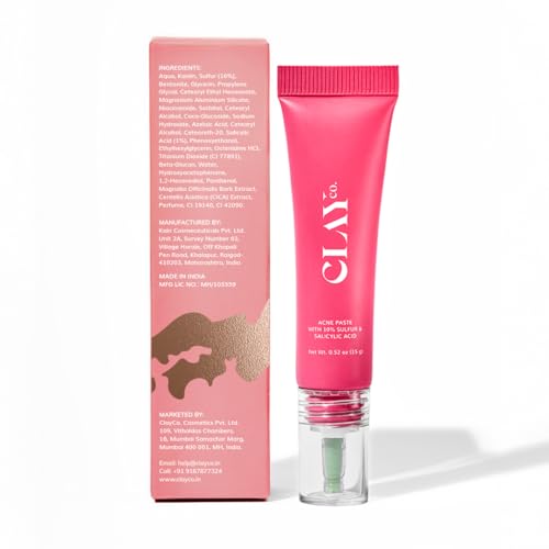 Image of ClayCo Acne Spot Treatment Paste with 10% Sulfur & Salicylic Acid | Helps Dry Active Pimples, Unclog Pores & Control Excess Oil