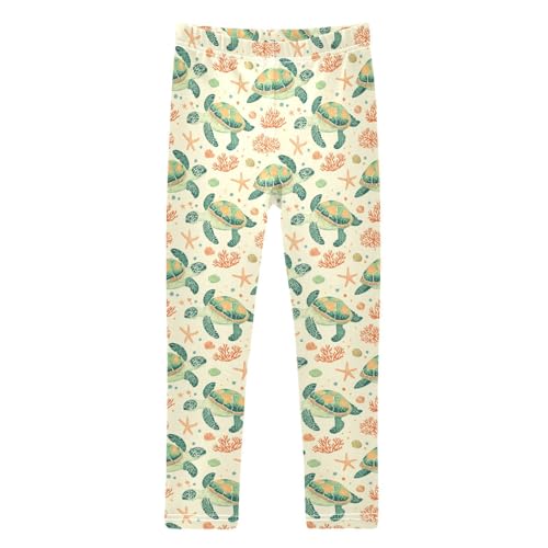 Girls Leggings Soft Toddler Ankle Length Bottoms Sea Turtle Kids Dance Yoga Pants 4-10 Years
