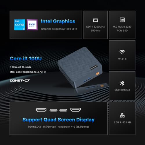 Image of C7 Mini PC Intel Core 100U (Beats R2544 /3500U /N95), 16GB DDR4 RAM 512GB SSD