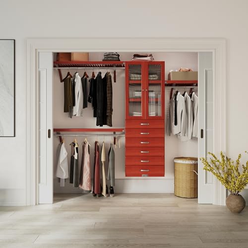 John Louis Home Solid Wood Reach-In Closet Organizer with 6 Drawers and Door (Red Mahogany)