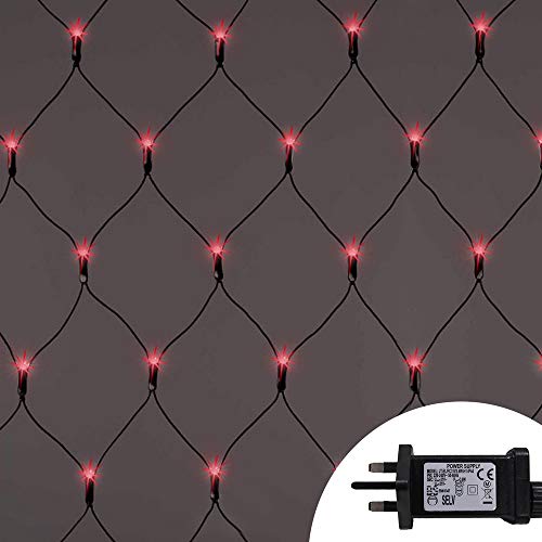 ANSIO Christmas Lights NET Lights 1.8m x 1.2m 120 LED Red Indoor/Outdoor Christmas Tree Lights, Fairy Lights, Xmas/Party/Decorations 6ft x 4ft Lit Length - Mains Powered Green Cable