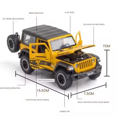 Image of Jeep Wrangler Rubicon 1941 1:32 Model Car with Box, Zinc Alloy Pull Back Toy car with Sound and Light for Kids Boy Girl Gift [Colors as Per Stock] (Jeep Wrangler Rubicon 1941 1:32)