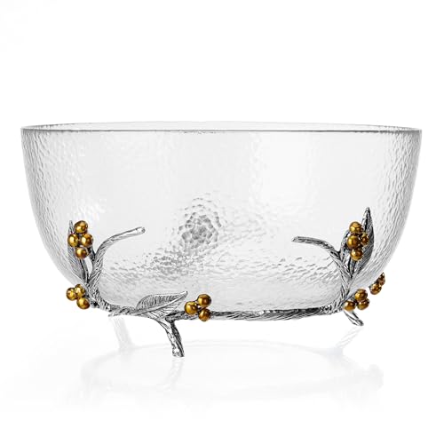 Fitz and Floyd Nature's Greeting Glass Centerpiece Serve Bowl, 5 Quart