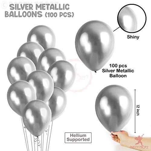 Image of Party Propz Balloons For Decoration - 100Pcs Silver Metallic Balloons | Metallic Balloon For Decoration | Silver Balloons For Birthday Decoration
