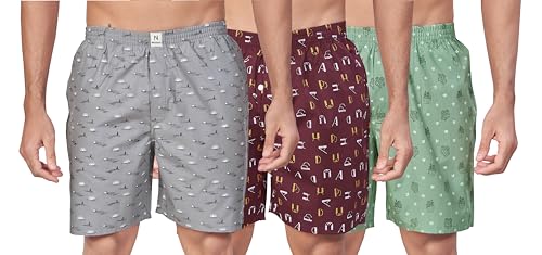 Image of Nermosa Pure Cotton Comfortable & Breathable Printed Regular Shorts /Boxer for Men, Pack of 3
