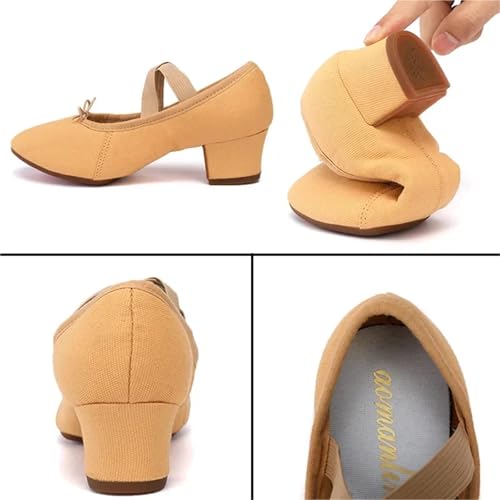 Latin Dance Shoes for Women Adult Jazz Ballroom Canvas Dance Shoes Women Teacher Soft Sole Latin Modern Dance National Shoes(White 3.5 cm Heel,39)4