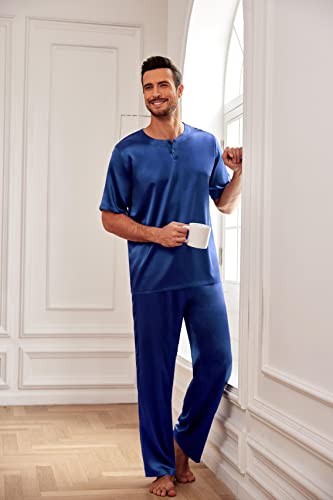 Ekouaer Mens Silk Satin Pajama Set Short Sleeve Sleepwear Silky Loungewear with Long Pants2