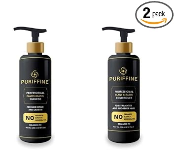 Puriffine Professional Plant Keratin Combo of 2 (Shampoo and Conditioner) Sulfate & Paraben Free 200ml each