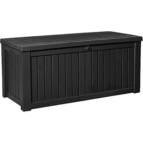Centurion Supports Tungsten Aufbewahrungsbox für den Garten, 450 Liter, wasserdicht, extra groß, abschließbar, leicht zu öffnen, Schwarz Cover