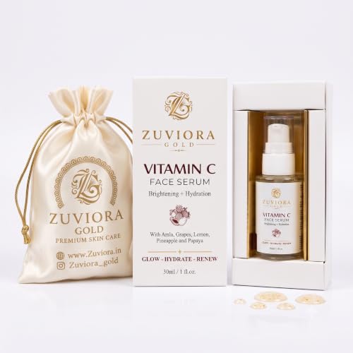 Zuviora Gold Premium Vitamin C Face Serum for Radiant Glow & Deep Hydration - Ayurvedic Skin Brightening Serum with Amla, Grapes & Lemon for Dark Spots, Anti-Aging | Men & Women, 30ml Deal