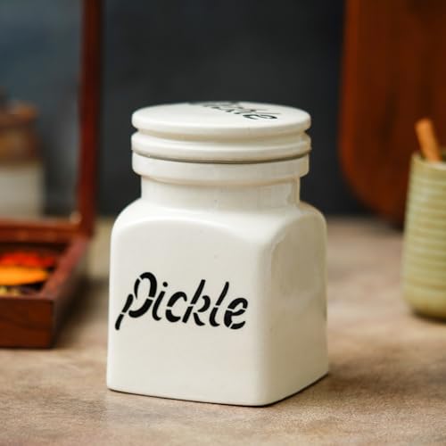 Image of Ceramic Pickle Jar with Lid for Kitchen Storage 750 ml | Ceramic Pickle Container for Achaar, Masala & Spices | Multipurpose Storage Barni Jar | Countertop Food Storage Jar for Kitchen |White