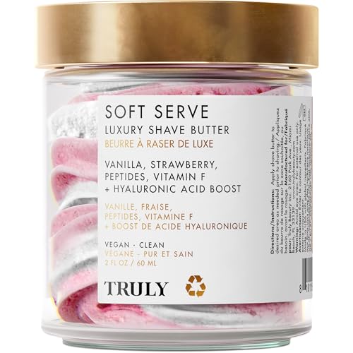 Truly Beauty Soft Serve Luxury Shave Butter | Hydrating Shave Cream for Sensitive Skin | With Peptides for Redness & Razor Burn Relief | Strawberry Vanilla Scent