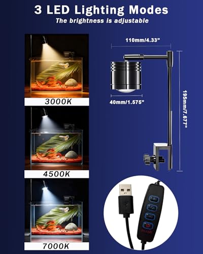 Aquarium LED Light, 5W Clip-on Fish Tank Lamp, 3 Colors, 7.7 Inch Fixed Arm, USB 5V Downlight - Image 5