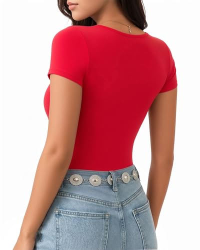 Image of MANGOPOP Women's Round Neck Short Sleeve T Shirts Basic Bodysuits