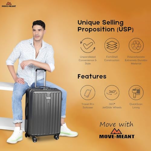 Image of Move-Meant Large ROAMIFY Check-in Suitcase 75 Cm 8 Wheels Number Lock Poly Carbonat D.Grey Trolley Bag for Men & Women | 360 Degree Wheeling System Luggage | Trolley Bags for Travel