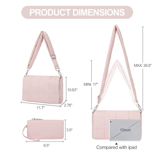 Image of CLUCI Puffer Shoulder Bag Puffy Crossbody Purse for Women Middle Tote Bag Lightweight Cotton Padded Hobo Handbag