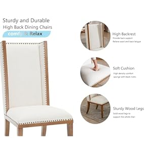 Kmax upholstered fabric dining chairs set of 2 parsons dinner chairs high back nailed trim wood kitchen chairs white  urban country home decor