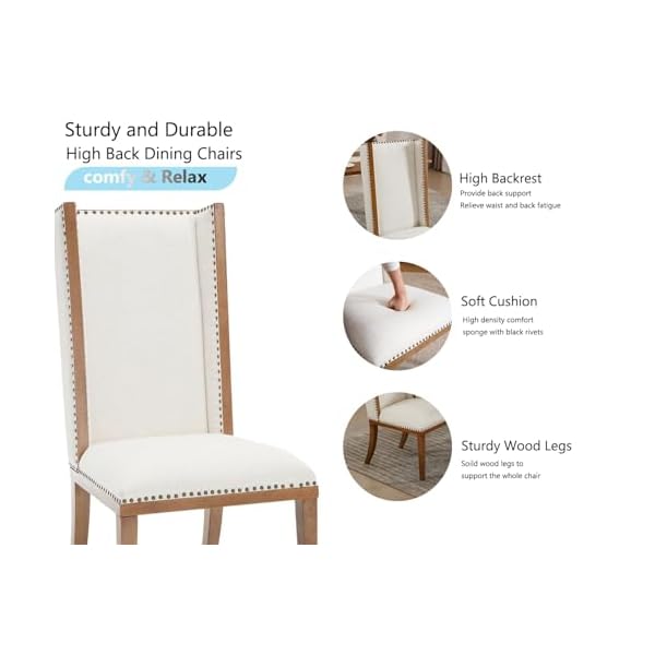 Kmax upholstered fabric dining chairs set of 2 parsons dinner chairs high back nailed trim wood kitchen chairs white  urban country home decor