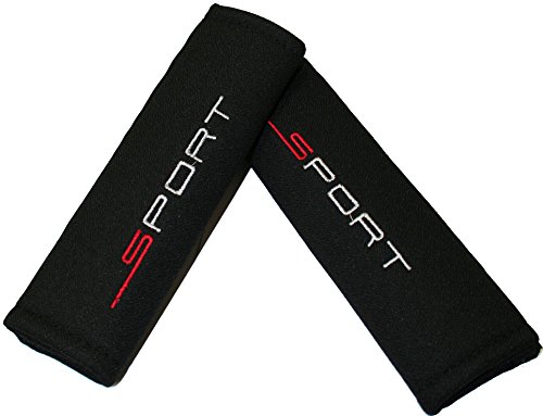 Carfactory - Almohadillas protectoras para cinturón de seguridad coche logo SPORT rojo, 2 unidades, negro