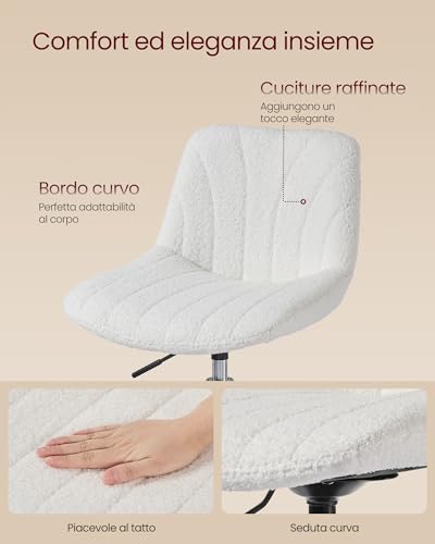 VASAGLE Sgabello da Trucco, Schienale, Sedia da Toeletta Regolabile in Altezza, Girevole a 360°, Camera da Letto Sala da Pranzo Postazione Trucco, Tessuto Peluche, Bianco Crema LJB160WD01 - Immagine 5