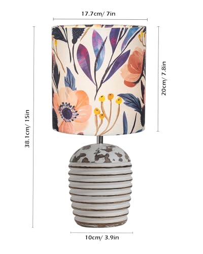 Image of Homesake Decorative Wooden Table Lamp for Living Room, E27 Holder | Bulb Included |Bedside Night Lamp & Bedroom, Office | Ribbed Basket Design Modern Home Decor Table Light, Blue Flower Print Shade