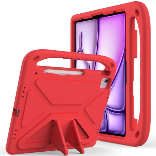 Coque enfant iPad Air 13 M2 2024 antichoc robuste avec support rouge
