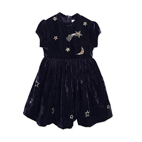 Image of The Orignal Cherry Crumble California Girls Cherry Crumble Girl's Velvet Kids Round Neck A-Line Knee Length Bling Party Dress (Ctwsg-DRS-2 Navy Blue Gold 18-24 Months)