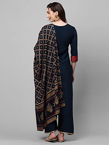 Image of INDO ERA Women's Cotton Blend; Organza & Rayon Kurta Palazzo With Dupatta Set