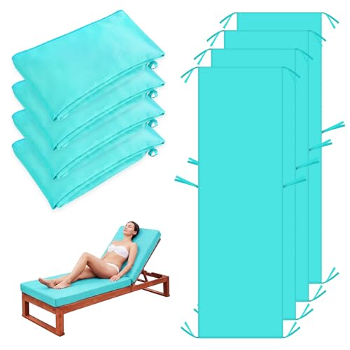 Gleom 4 Pack Outdoor Chaise Lounge Cushion Covers Waterproof Patio Lounge Chair Cushion Replacement Covers with Zipper and Ties for Patio Pool (72 x 21 x 3 Inch Lake Blue Cushion Not Included)