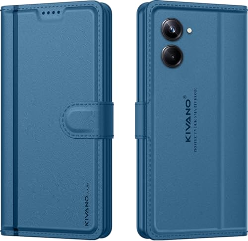 Image of KIVANO LUXE Compatible for Realme 10 Pro 5G Luxury Handmade Leather Magnetic Flip Folio Case | Card Holder & Kickstand | Slim Protective Cover | Unisex - Blue