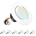 LUXRITE 4 Inch Gimbal LED Recessed Lighting Can Lights, 8W=60W, 5 Color Selectable 2700K-5000K, CRI 90, Dimmable Adjustable LED Downlight, 700 Lumens, Wet Rated, Energy Star, ETL Listed (6 Pack)