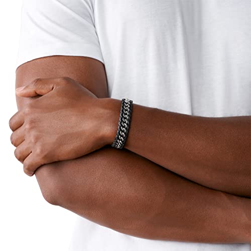 Armani Exchange Mens Mixed - Leather/Steel Bracelet Color: Black/Silver (Model: Axg0043040) #TOP2