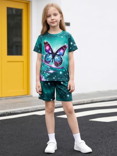 Image of 5-12Y Girls Clothes Summer 2 Piece Outfits Short Sleeve T-Shirts and Shorts Kids Fashion Clothing Sets