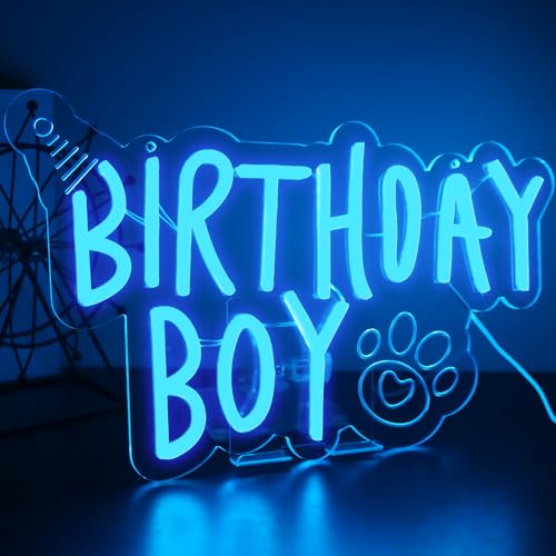 Image of Boy Dog Birthday Neon Sign Birthday Decorations Pet Puppy Birthday Party Gifts for dog lovers-14.5 x 12.2 Inches-USB Powered-Acrylic