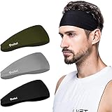 poshei Mens Headband, Mens Sweatband & Sports Headband for Running,Cycling, Yoga, Basketball - Stretchy Moisture Wicking Unisex Hairband, Black/Dark Green/Grey, Large (HD-1037)