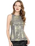 Allegra K Women's Party Shiny Sleeveless Camisole Club Shimmer Metallic Tank Top Medium Silver