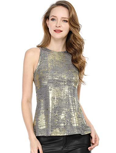 Allegra K Damska metaliczna błyszcząca kamizelka bez rękawów Party Club Shimmer Tank Top Silver 16