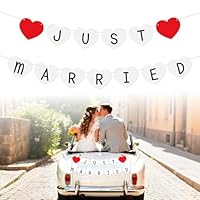 Just Married Girlande,Deko Hochzeit Girlande,Vintage Wimpelkette,Just Married Auto Deko Hochzeit Banner für Wedding Brautdusche Hochzeitszeremonie(Herzform)